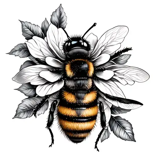 Elegant Bee And Flower Tatoo Design