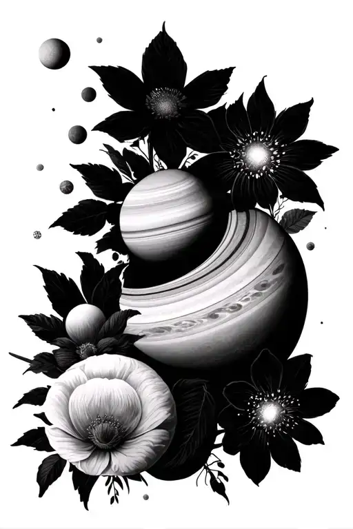 Solar System In A Row With Flowers