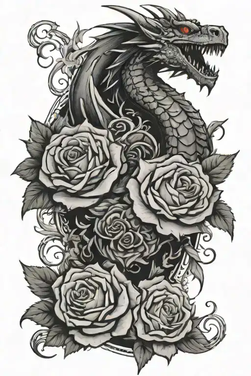 Video Game Inspired Tattoo Featuring Dragons And Roses