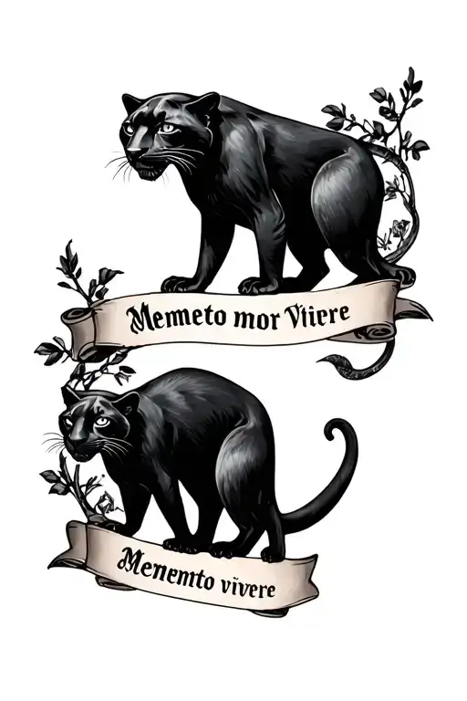 2 Crawling Panthers With Memento Mori And Memento Vivere Banners