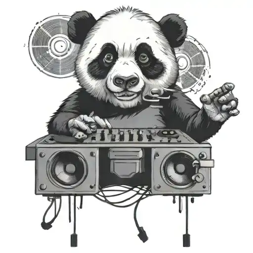 Panda Playing Dj Controller With Speakers Behind