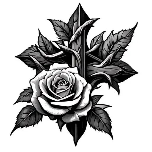 Cross Roses Thorns Intertwined
