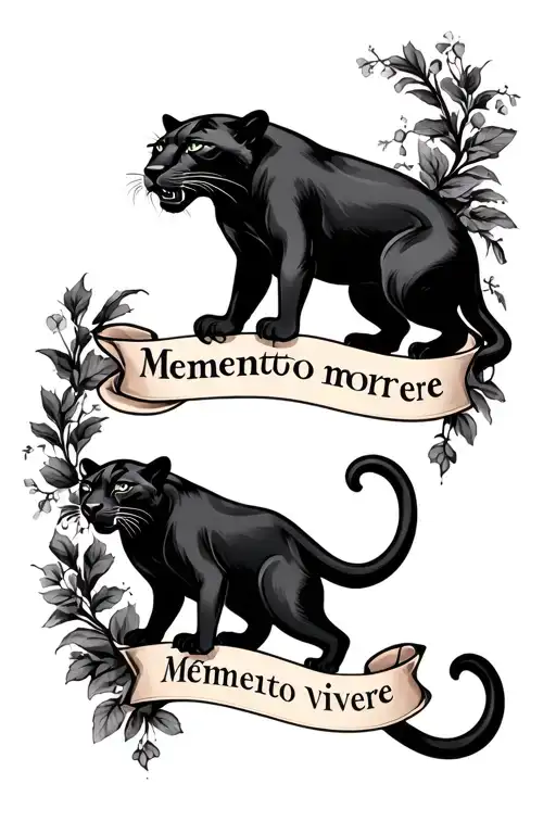 2 Crawling Panthers With Memento Mori And Memento Vivere Banners