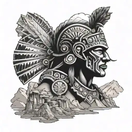 Historical Aztec Warrior In A Mountain Landscape