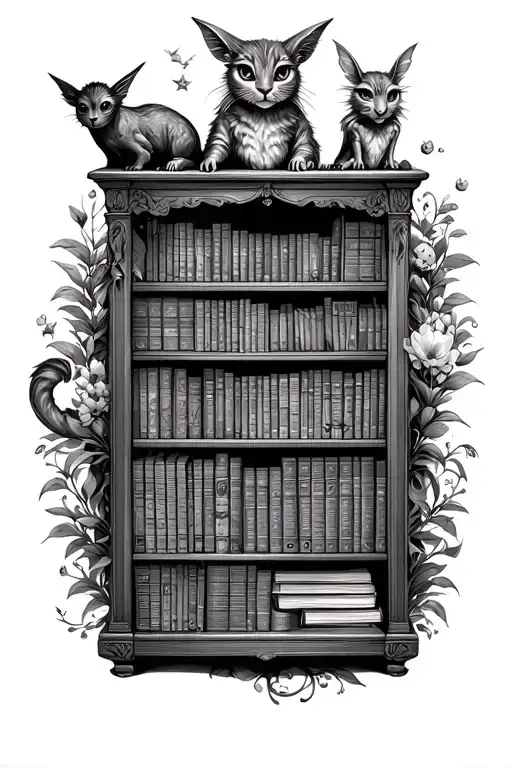 Bookshelf Filled With Magical Creatures