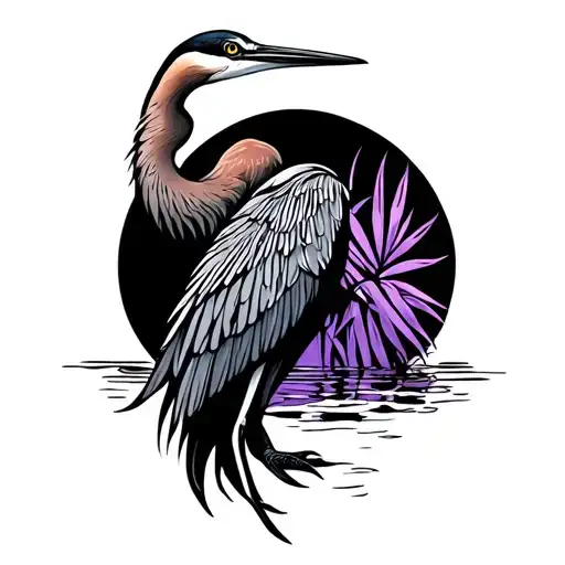 Purple Heron Silhouette In Centre