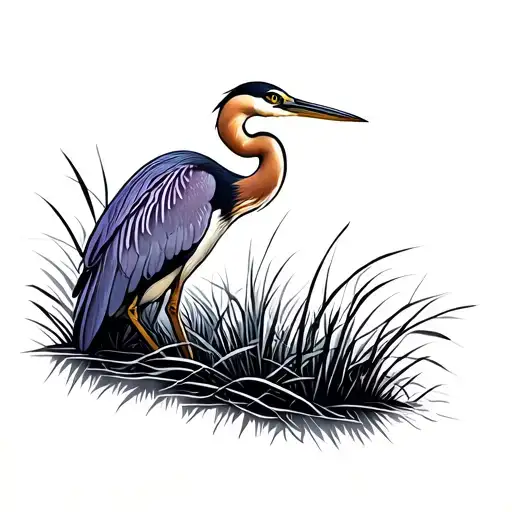 Purple Heron Surrounded By Grasses Nature