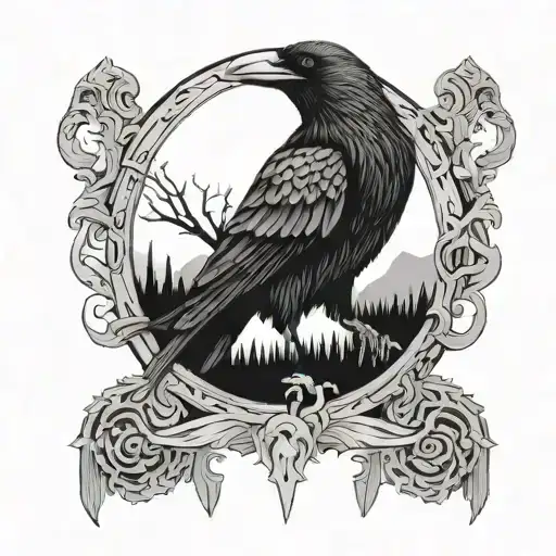 The Raven Of God Odin Is Black And White Drawing
