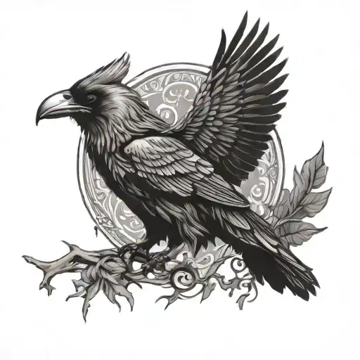 The Raven Of God Odin Is Black And White Drawing