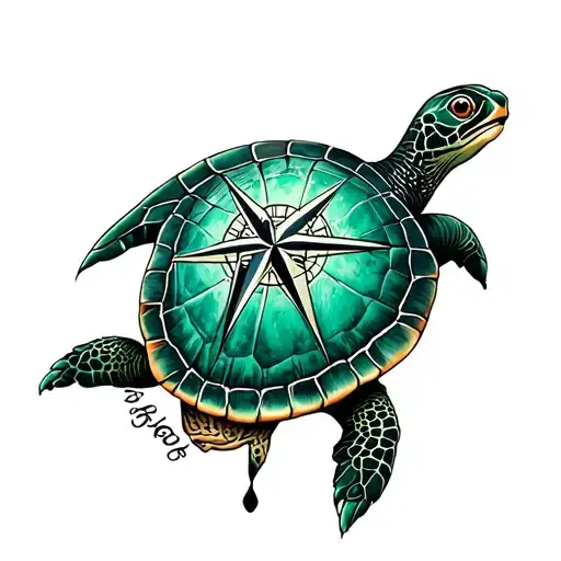 Emerald Turtle With Compass Rose