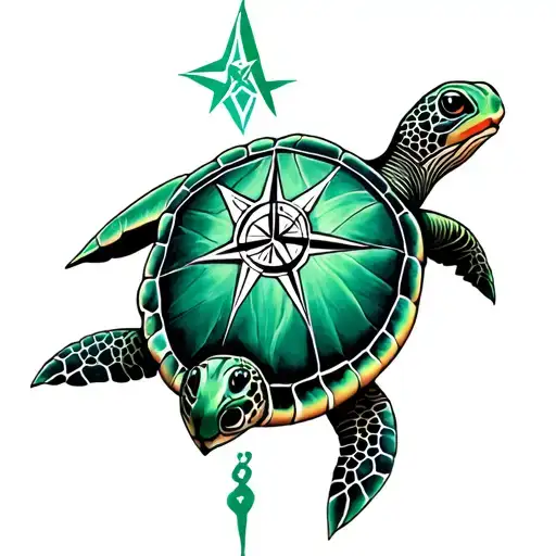 Emerald Turtle With Compass Rose