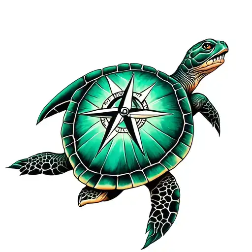 Emerald Turtle With Compass Rose Intertwined