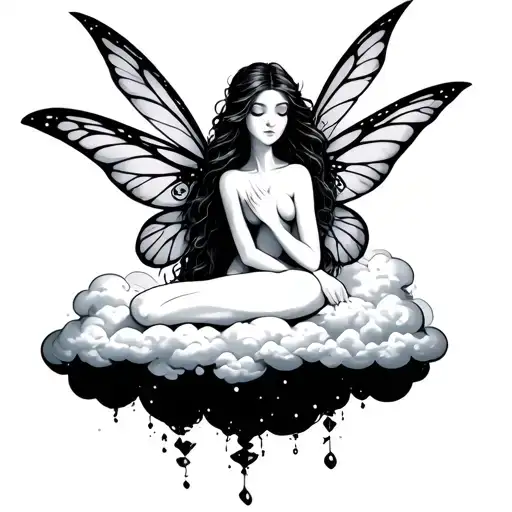 A Faceless Fairy Propped On A Cloud