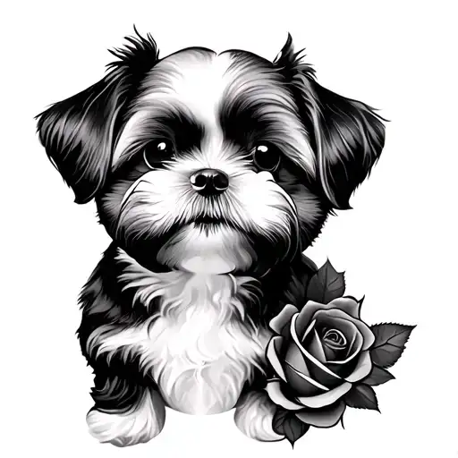 Shihtzu And Roses