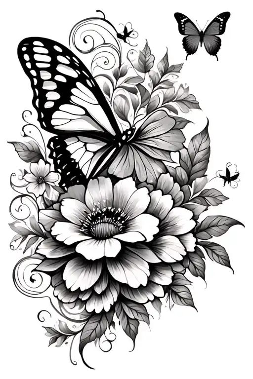 Butterflies Flowers Filigree Wave Design