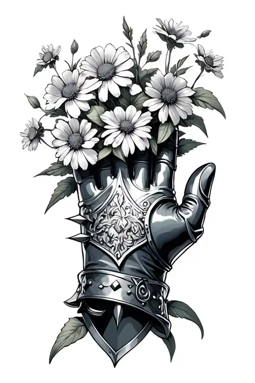 A Very Fine Silver Knights Glove With A Floral Pattern And Spikes Holding Some Wild Flowers