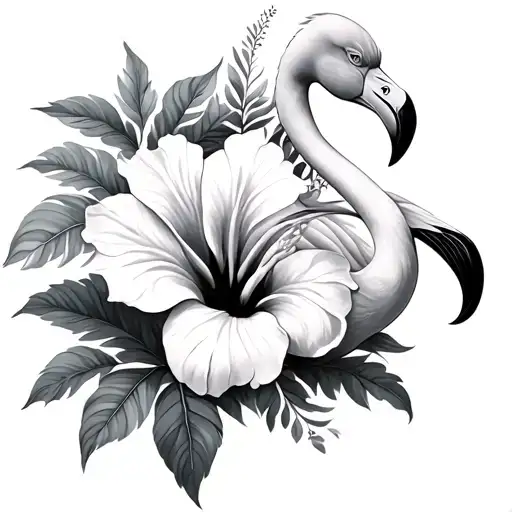 Flamingo And Hibiscus Flower Blooming
