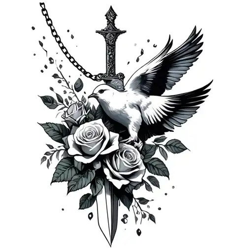 Dagger That Breaks A Chain Of Roses Freeing A Bird