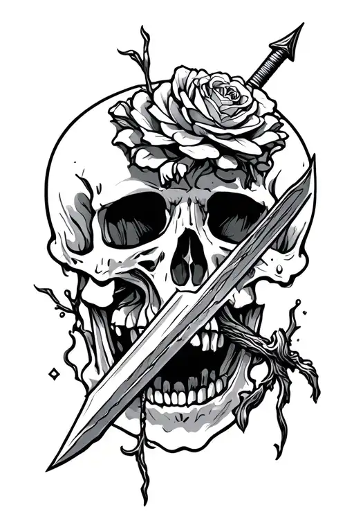 Dagger Stabbed Vertically Through A Skull