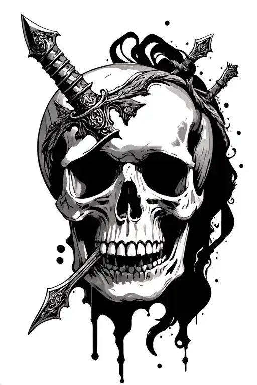Dagger Stabbed Vertically Top To Bottom Through A Skull