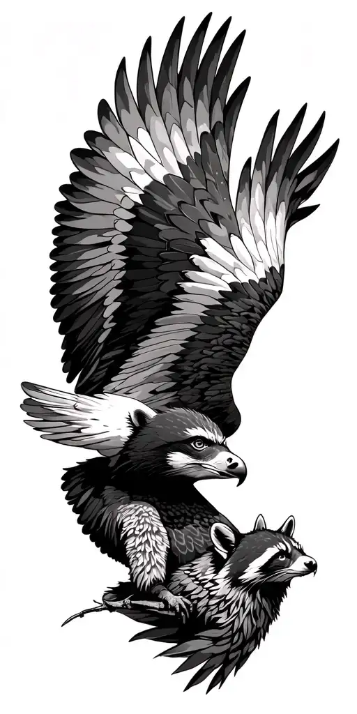 Nature Scene Flying Eagle With A Raccoon Body Surrealism