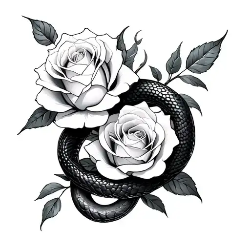 Black Snake Wrapped Around White Rose Intertwined