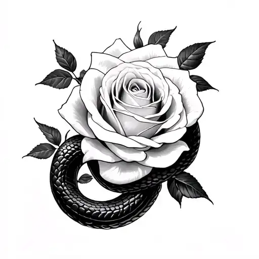 Black Snake Wrapped Around White Rose Intertwined