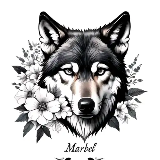 Wolf Half Face Flowers The Name Maribel