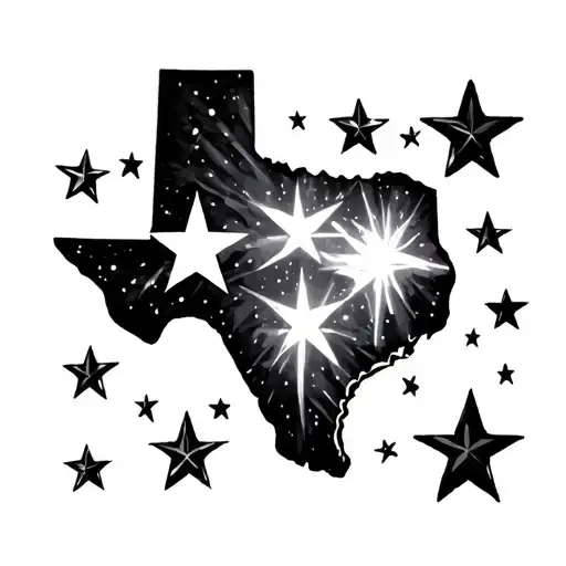 Texas State Outline With Stars Shining