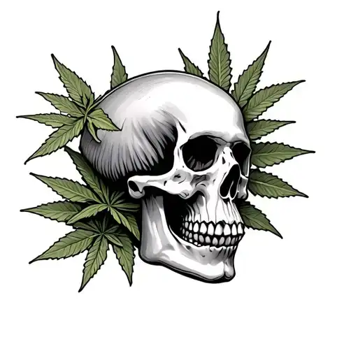 Weed Leafs Shrooms And Skull