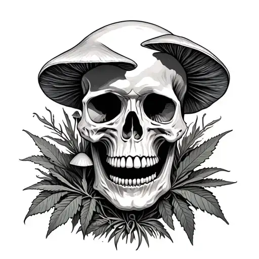 Mushrooms Weed And Skull Surrounded