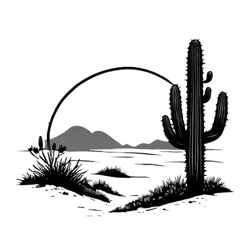 Landscape Of A Cactus And Sun Setting