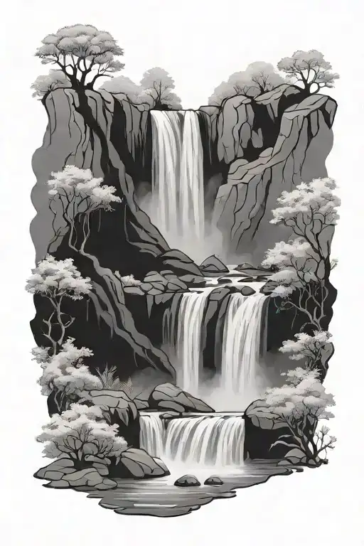 Foggy Waterfall Flowing