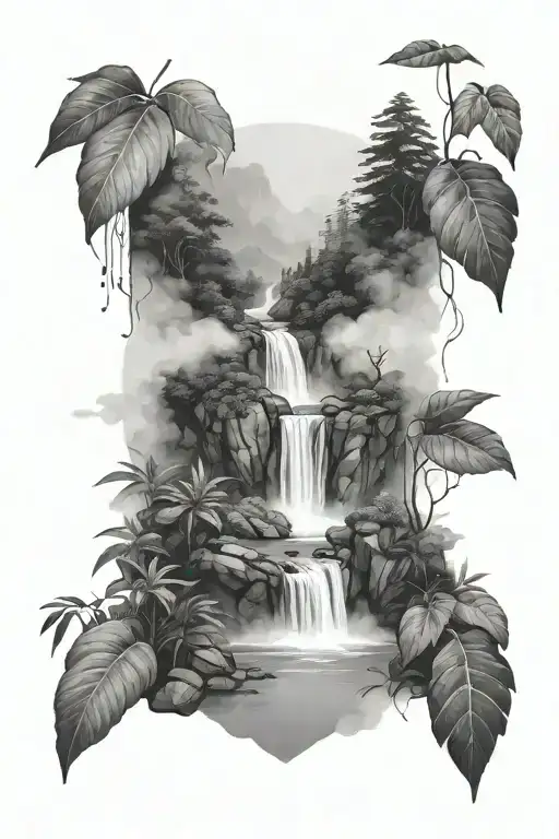 Foggy Waterfall Surrounded By Lush Greenery