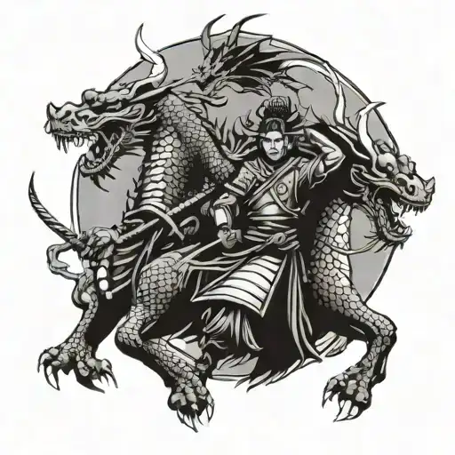 Samurai And Dragon With Three Symbolises My Brothers