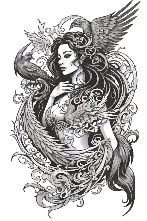 Woman And Phoenix Emerging