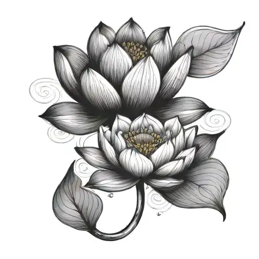 Lotus Flower With Minimal Detail But Shading Inside A Heart With A Semi Colon