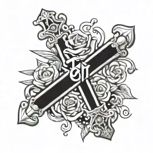 3 Nails Cross With I Love Mom Underneath Out Of Japenese