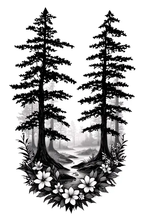 Arm Band Fine Line Floral Forest Woodland Scene