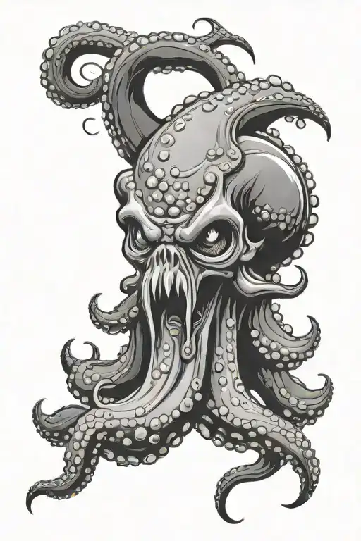 Angry Octopus With Open Mouth And Teeth