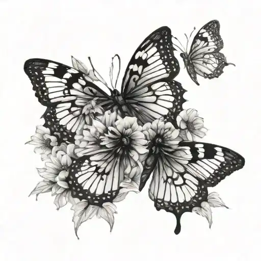 Marigolds And Daises Butterflies Fluttering