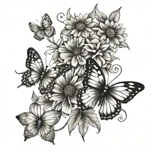 Marigolds And Daises Butterflies Fluttering