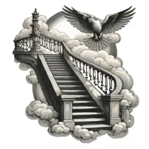 Stairway To Heaven With Doves Around It And Clouds In The Background