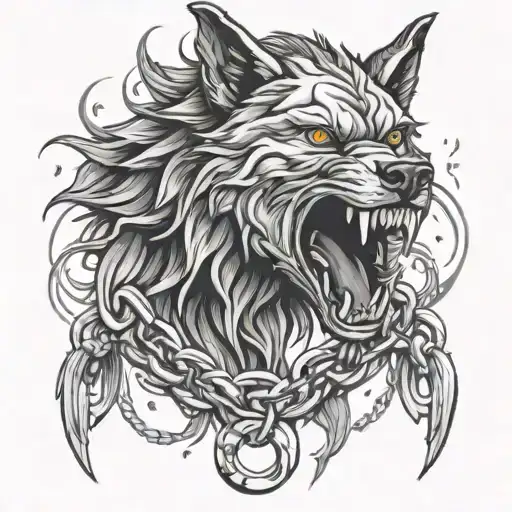 Fenrir Head Breaking Chains