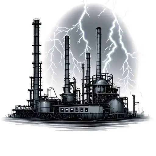 Oil Refinery With Lightning