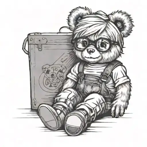 Little Girl Teddy Bear With Square Glasses Sitting On The Floor