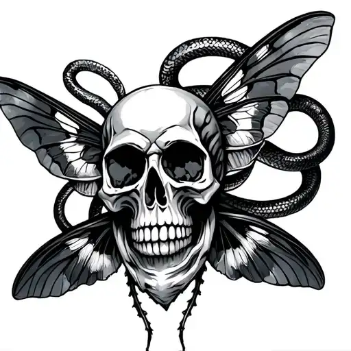 Moth With Skull With Snake Wrapped Around
