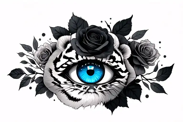 Tiger Eyes In Blue With Black Roses Around It