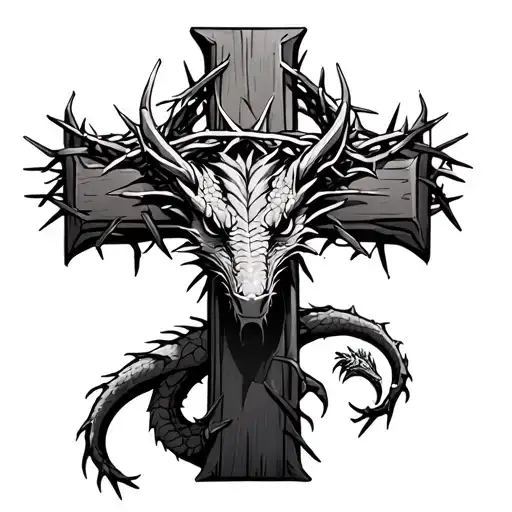 Simple Dragon On Cross Bearing A Crown Of Thorns