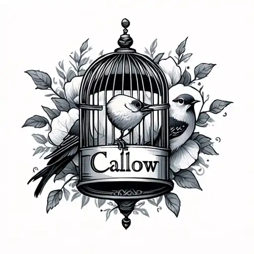 Birdcage Tattoo With The Word Callow